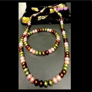 Honora Multi-Color Pearl Necklace & Bracelet Set Sterling Silver 925